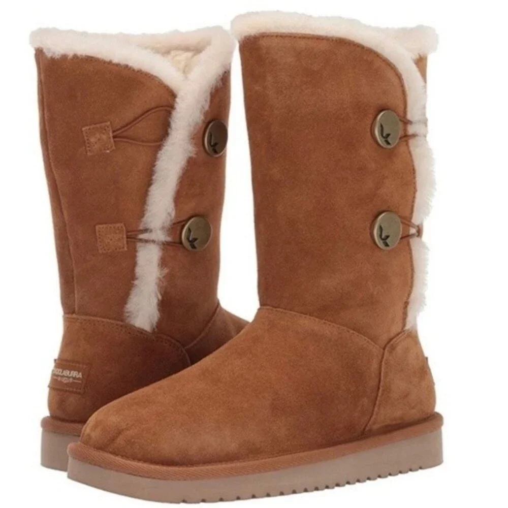 Koolaburra Kenslei Tall Boots in Chestnut Brown sz 6.5 Suede Leather Faux Fur